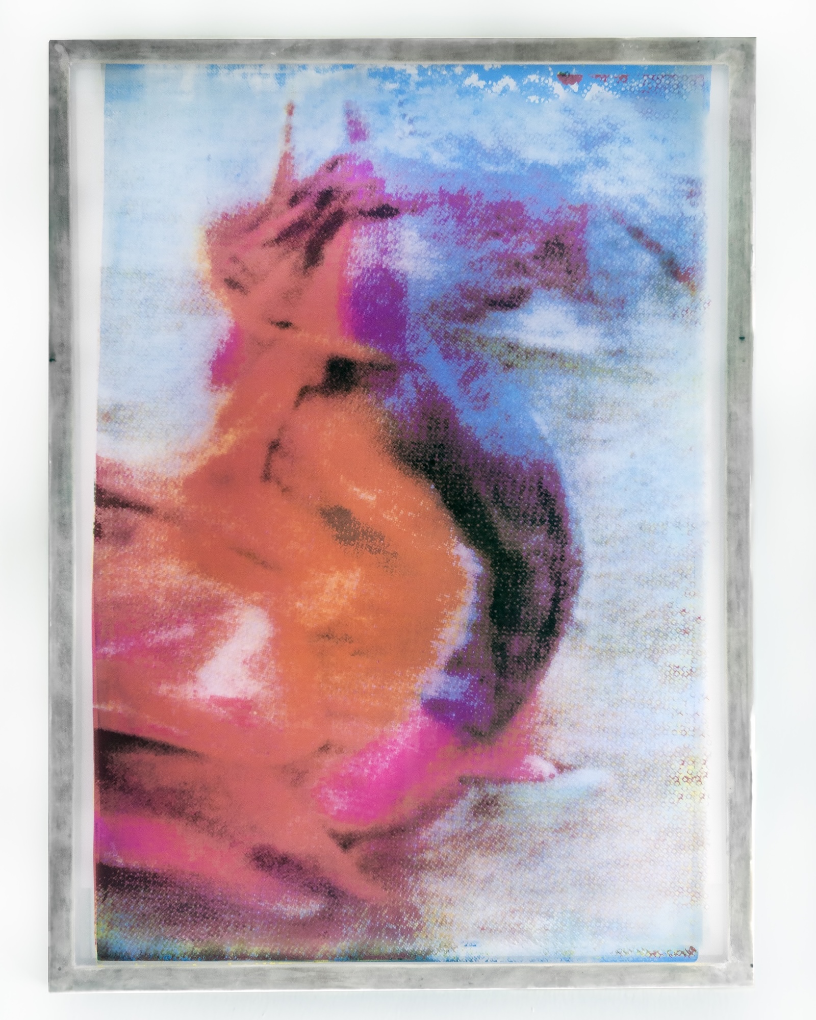 Jaya Pelupessy -Pictorial Fields, No. 23  |  2025
Four color exposure on silkscreen
Aluminum silkscreen, museum glass, wood
189 x 118 x 6 cm  |  Total size
Unique