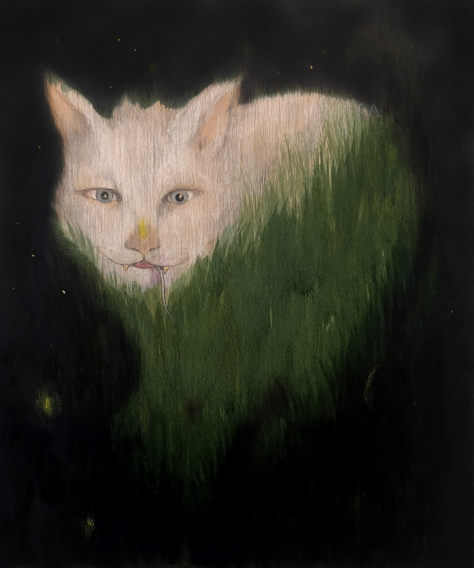 Nuit noire, chat blanc_Mixed Media on Wood_20x30cm_2800€_Yoann Esteveni